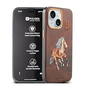 PULOKA - Mobile Cover for iPhone 13 - Horse Embroidery - Sleek & Stylish - Protective & Anti Scratch Phone Cover Vegan Leather Back Case - Men & Women - Santa Barbara Polo (Brown)