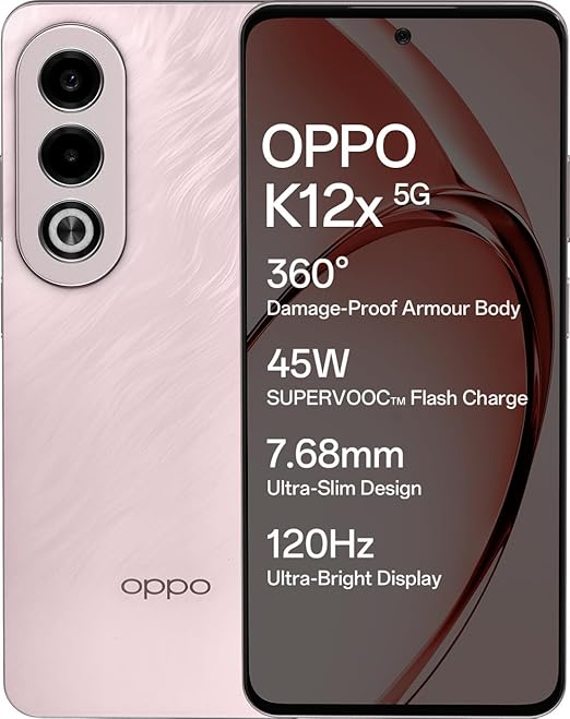 Oppo K12x 5G Smartphone (8GB RAM + 256GB Storage) | 16.94cm LCD Display, 5100mAh Battery | 45W SUPERVOOC Flash Charge | 360° Damage-Proof Armour Body | Charger in The Box
