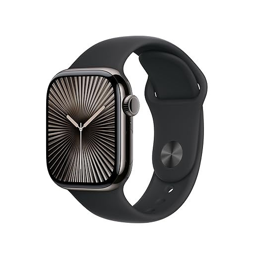 Apple Watch Series 10 [GPS + Cellular 42 mm] Smartwatch with Natural Titanium Case with Stone Grey Sport Band- M/L. Fitness Tracker, ECG App, Always-On Retina Display, Water Resistant