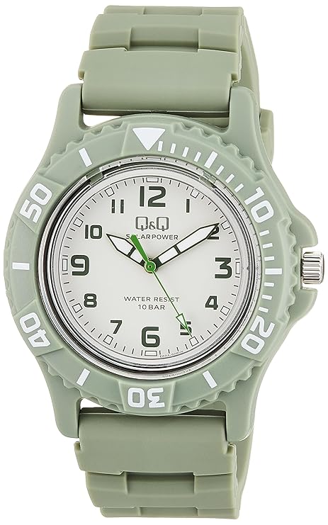 Q&Q Mens Analogue Black Band Fibre Watch White Dial 100 Meters Wr