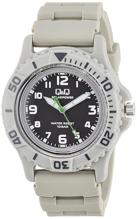 Q&Q Mens Analogue Black Band Fibre Watch White Dial 100 Meters Wr