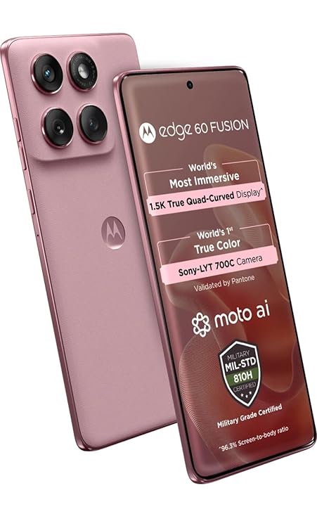 Motorola Edge 60 Fusion 5G Smartphone with 6.67" 120Hz pOLED Display, 50MP OIS Camera, Android 14, Dimensity 7030 Processor, 68W Fast Charging (Pantone Zephyr, 8GB + 256GB Storage)
